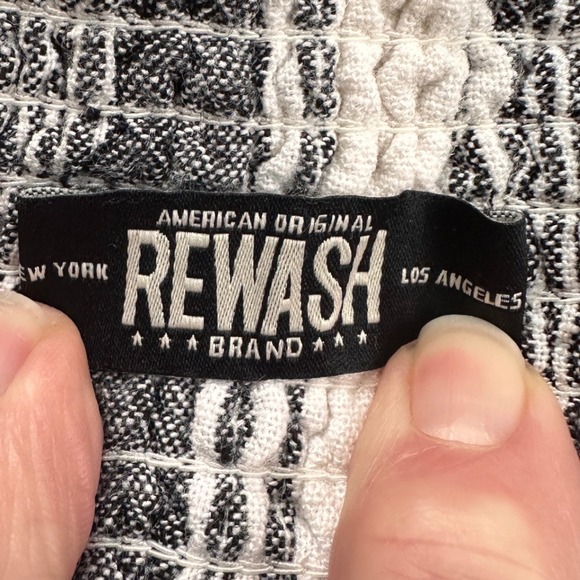 Rewash Striped Linen Blend Pants Women Large Black White Excellent Smocked Waist - Picture 5 of 8